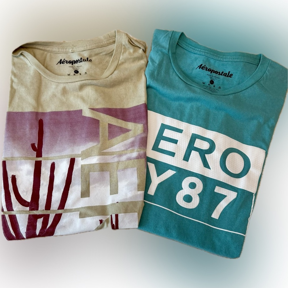 Aeropostale Mens Graphic Tees Bundle (2) - Blue and Cream
